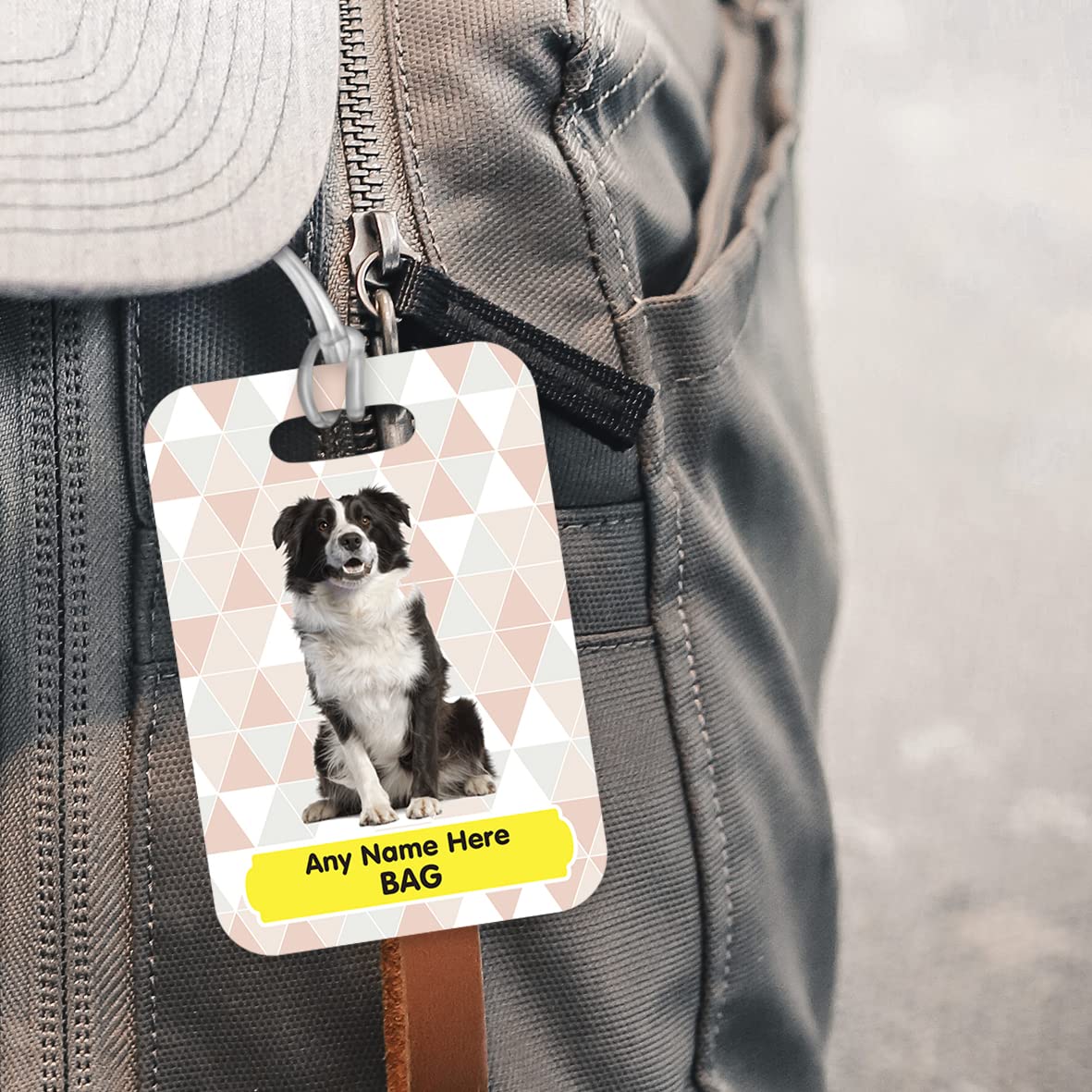PLT253 Personalised Name's Bag with Dog Image Novelty Funny Unique Designer Gift Glossy Plastic Suitcase Luggage Tag