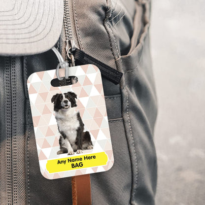 PLT253 Personalised Name's Bag with Dog Image Novelty Funny Unique Designer Gift Glossy Plastic Suitcase Luggage Tag
