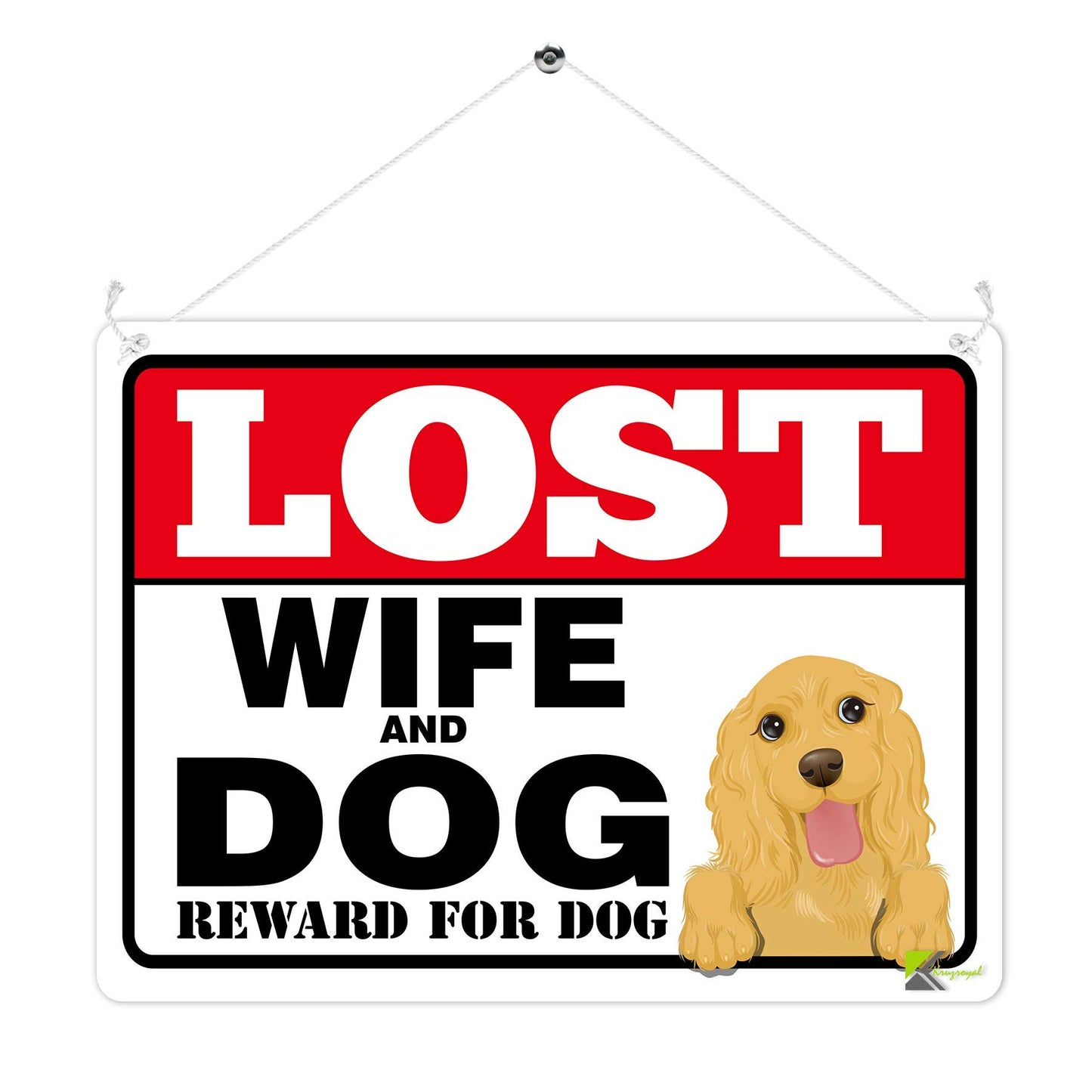 Kruzroyal MP367 LOST, Wife and Dog,Reward for dog. Funny Novelty Retro Vintage Metal Wall Sign Plaque 20cm x 15cm