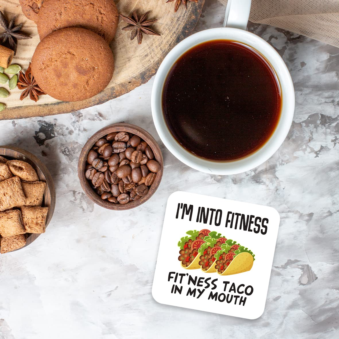 CS509 I'm into Fitness Fit'ness Taco in My Mouth Novelty Funny Coffee Tea Drink Gift Glossy MDF Wooden Coaster