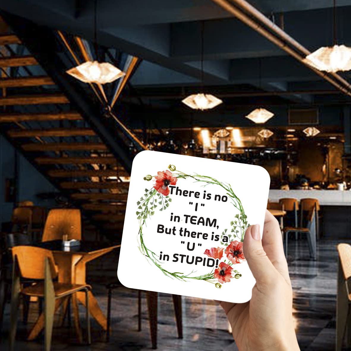 CS768 There is no "I" in Team, But There is a "U" in Stupid! Novelty Funny Coffee Tea Drink Gift Glossy MDF Wooden Coaster