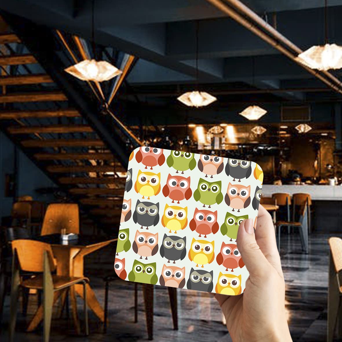 CS599 Colourful Owl Bird Night Novelty Funny Coffee Tea Drink Gift Glossy MDF Wooden Coaster