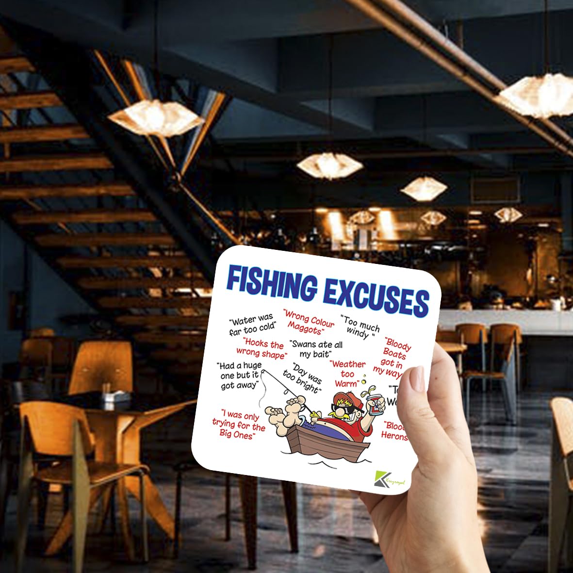CS099 Fishing excuses Novelty Funny Coffee Tea Drink Gift Glossy MDF Wooden Coaster Mug Mat for Angler, Fisherman - Humorous Gift for Dad, Grandad - Father's Day, Birthday