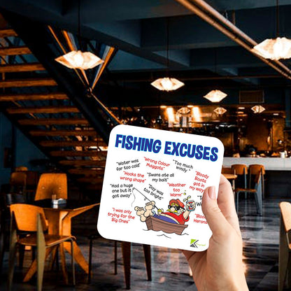 CS099 Fishing excuses Novelty Funny Coffee Tea Drink Gift Glossy MDF Wooden Coaster Mug Mat for Angler, Fisherman - Humorous Gift for Dad, Grandad - Father's Day, Birthday