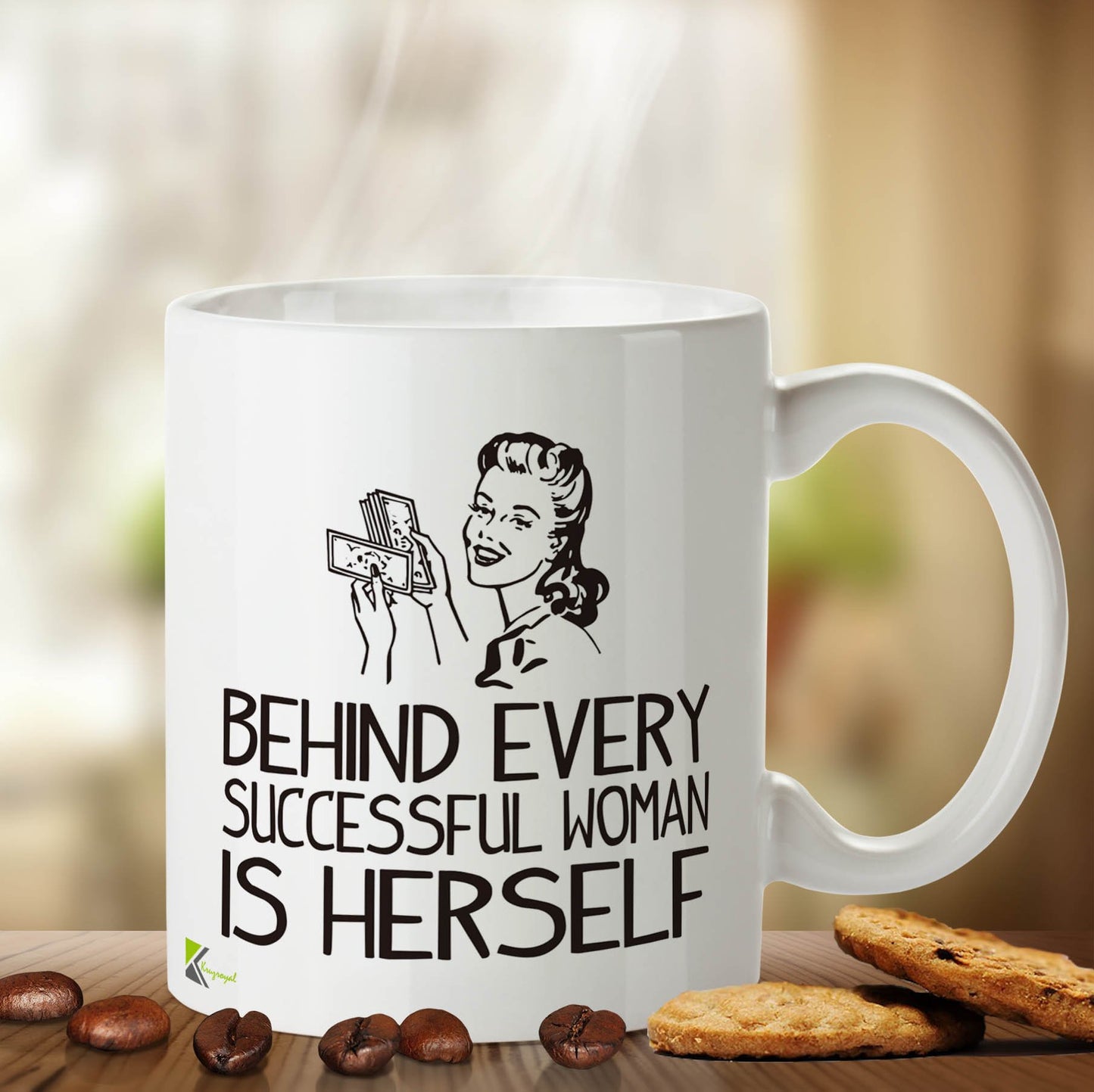 Kruzroyal DZ404 Behind Every Successful Woman is Herself Funny Novelty Great Gift Idea Coffee Tea Mug