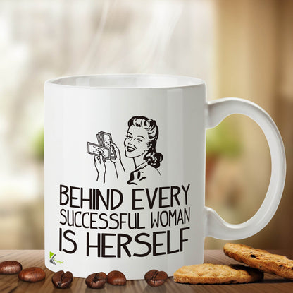 Kruzroyal DZ404 Behind Every Successful Woman is Herself Funny Novelty Great Gift Idea Coffee Tea Mug