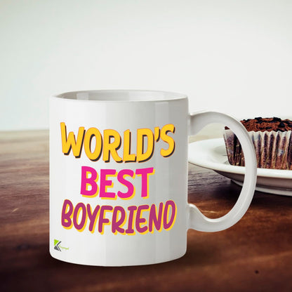 Kruzroyal DZ835 World's Best Boyfriend Mug 11oz - White Ceramic Coffee & Tea Cup - Romantic Birthday, Anniversary, Valentine's Present for Him