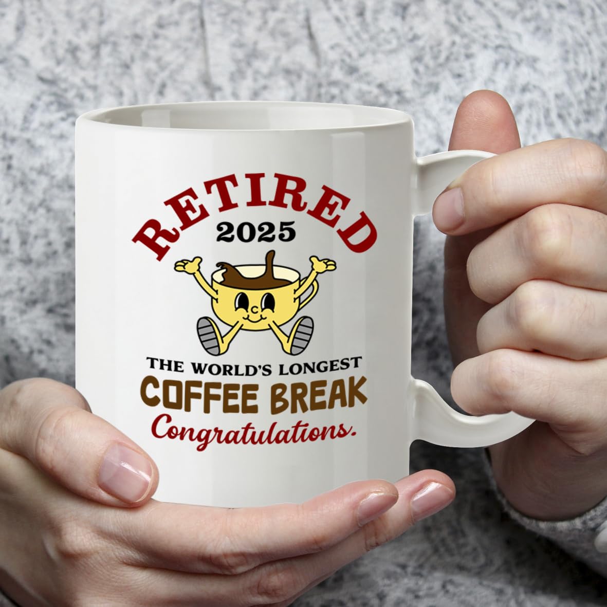 Kruzroyal Retired 2025 Funny Retirement Mug - 11oz Ceramic Cup for Men, Women, Coworkers - World's Longest Coffee Break Gag Gift