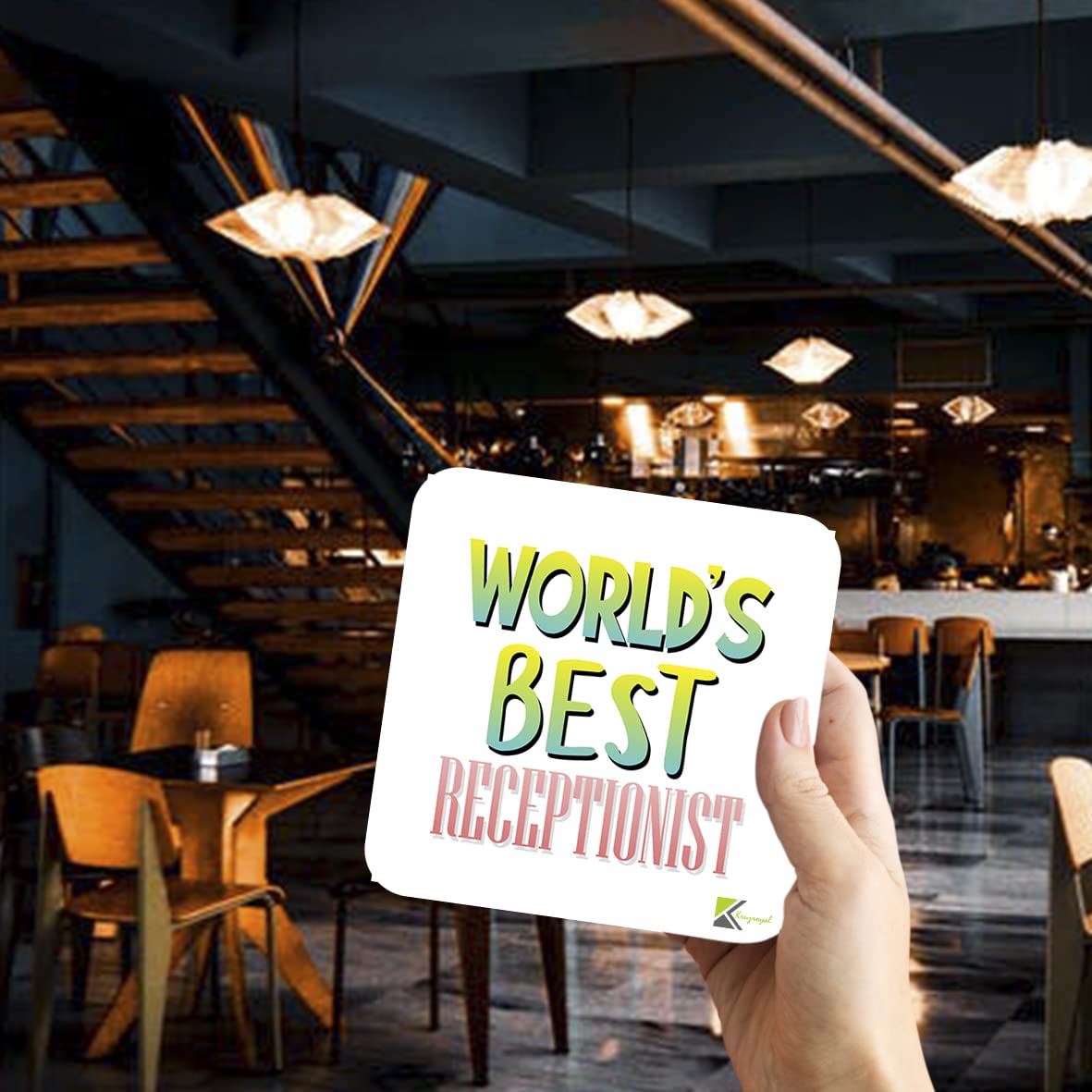 WB086 World's Best Receptionist MDF Wooden Coaster by Kruzroyal | Gift for Receptionist | Unique Novelty Present | 9cm x 9cm | Coffee Tea MDF Wooden Coaster