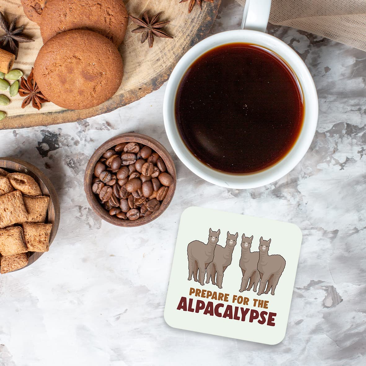 CS666 Prepare for The Alpacalypse Novelty Funny Coffee Tea Drink Gift Glossy MDF Wooden Coaster