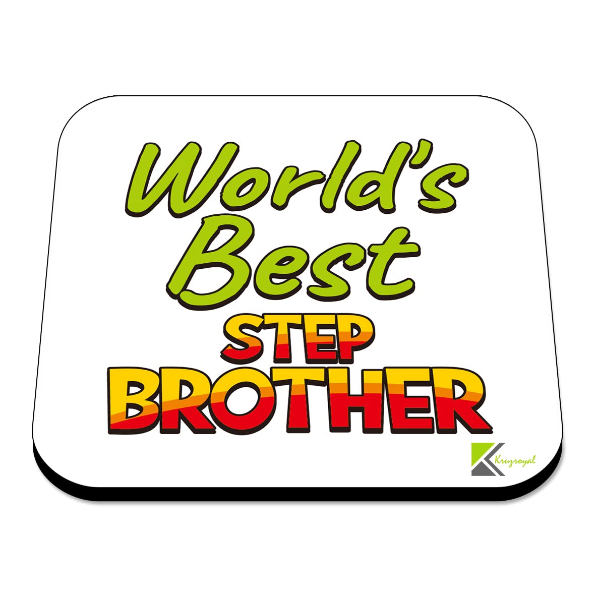 WB017 World's Best Step Brother MDF Wooden Coaster by Kruzroyal | Gift for Step Brother| Unique Novelty Present | 9cm x 9cm | Coffee Tea MDF Wooden Coaster