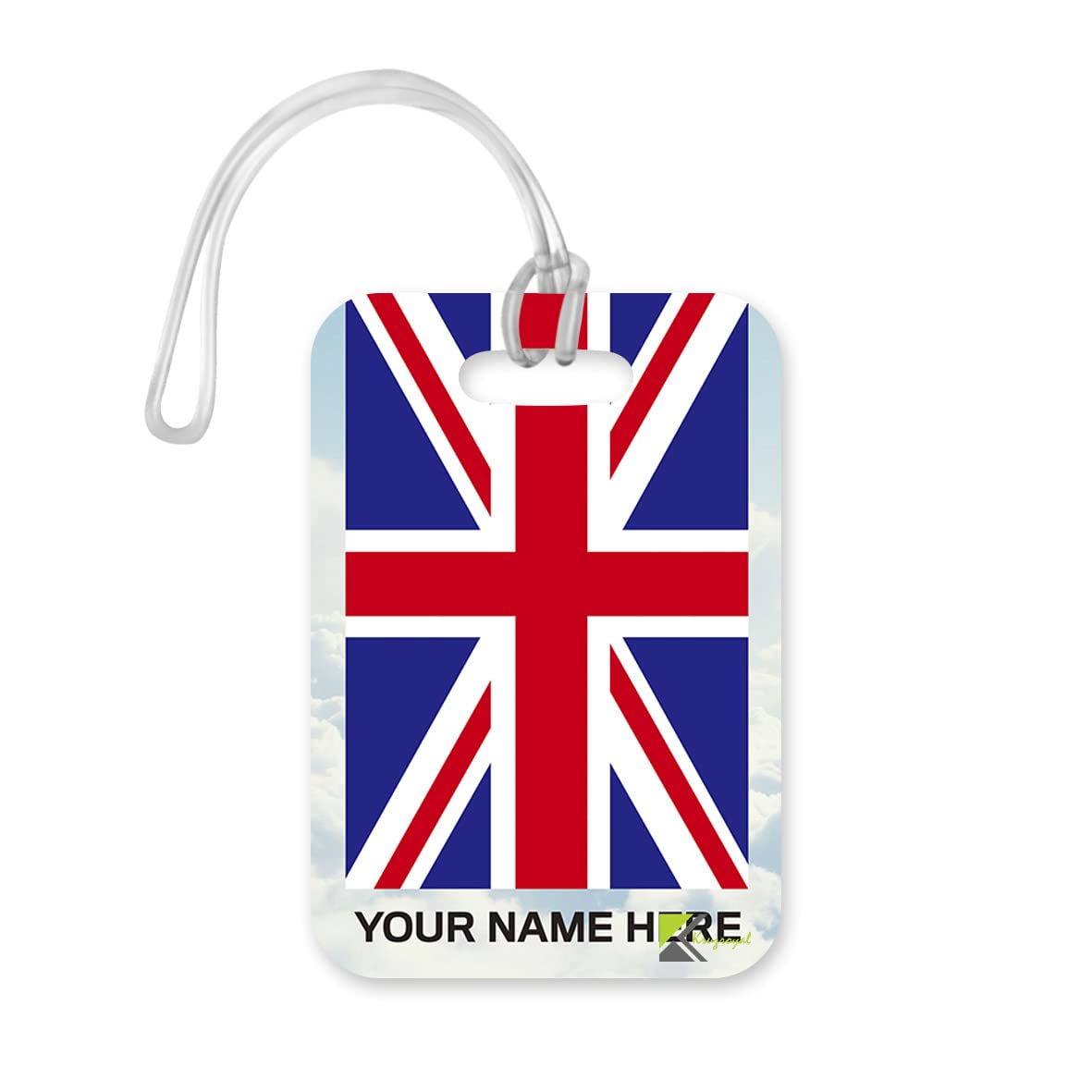 PLT262 Personalised Name with UK Union Jack Flat Novelty Funny Unique Designer Gift Glossy Plastic Suitcase Luggage Tag