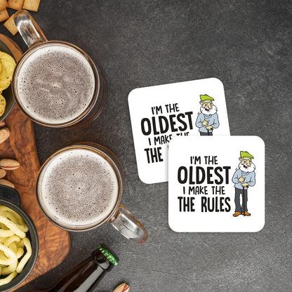CS434 I'm The Oldest i Make The Rules Grandad Novelty Funny Coffee Tea Drink Gift Glossy MDF Wooden Coaster