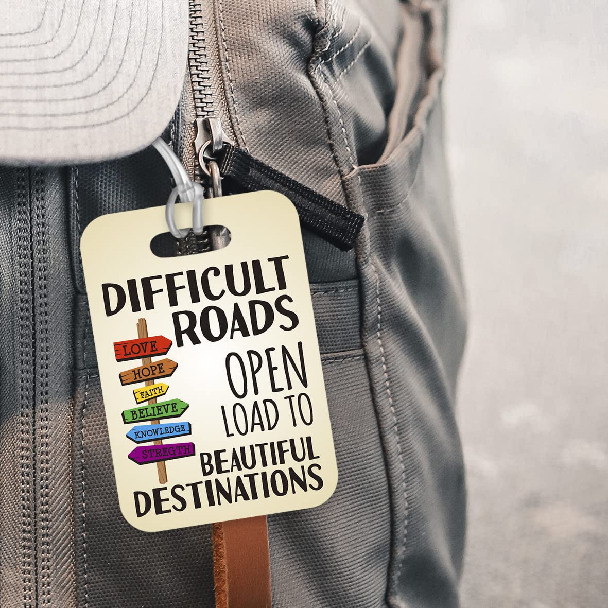 LT190 Difficult Roads Open Load to Beautiful Destinations Novelty Funny Unique Designer Gift Glossy Plastic Suitcase Luggage Tag