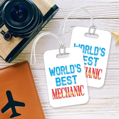 LT484 World's Best Mechanic Novelty Funny Unique Designer Gift, Suitcase, Glossy Plastic Luggage Tag for Mechanic