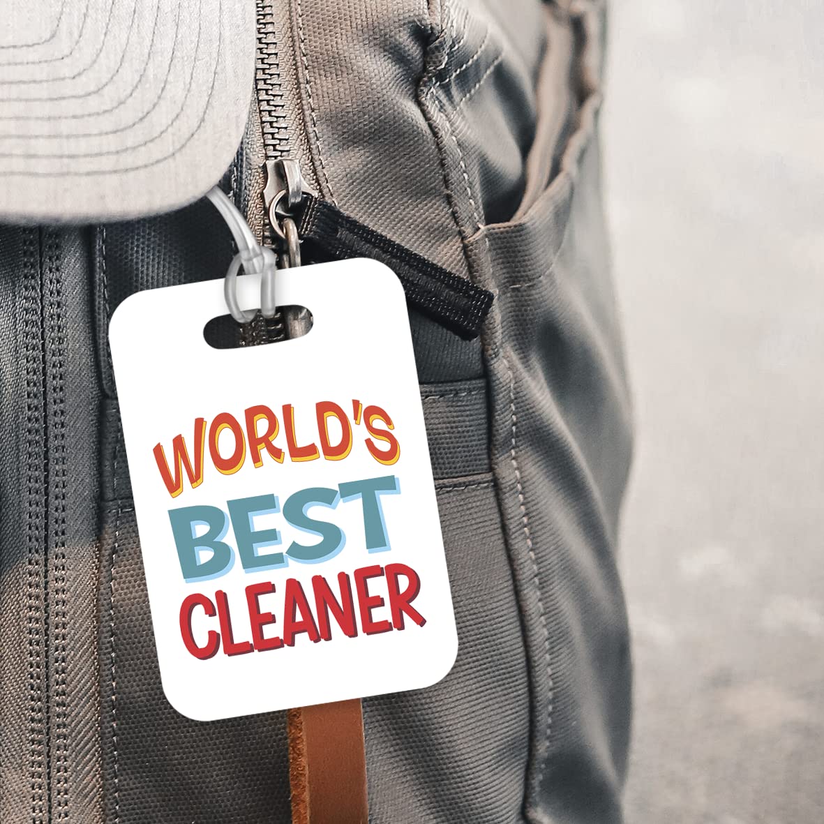 LT408 World's Best Cleaner Novelty Funny Unique Designer Gift, Suitcase, Glossy Plastic Luggage Tag for Cleaner