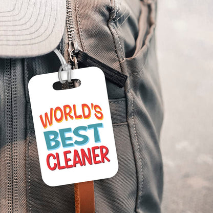 LT408 World's Best Cleaner Novelty Funny Unique Designer Gift, Suitcase, Glossy Plastic Luggage Tag for Cleaner