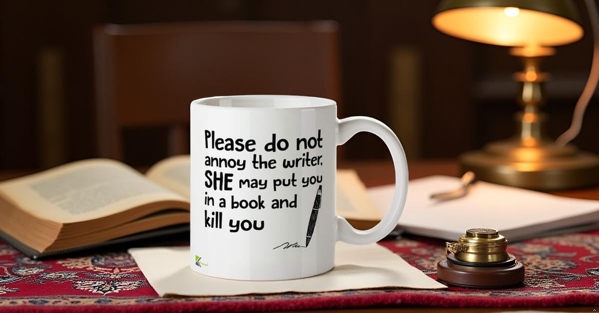 Kruzroyal Do Not Annoy Writer Mug | Funny Book Author Gift Ceramic Coffee Tea Cup for Novelist, Editor, Friend | She May Put You in a Book