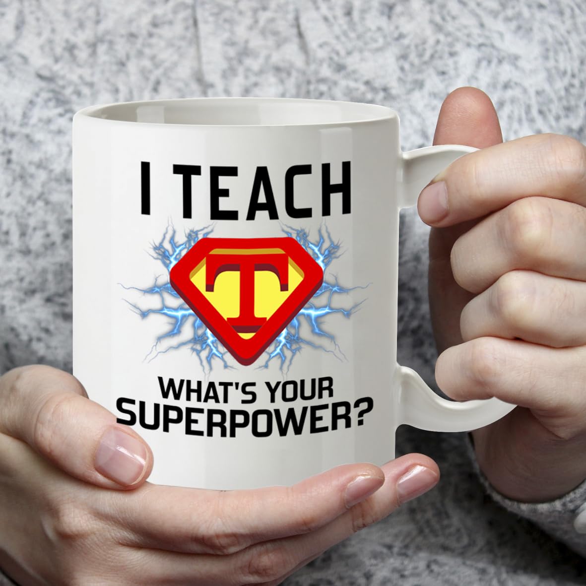 Kruzroyal Teacher Mug Gift 11oz/325ml - I Teach What's Your Superpower Funny Ceramic Cup for Teachers Men Women - Appreciation Thank You Present