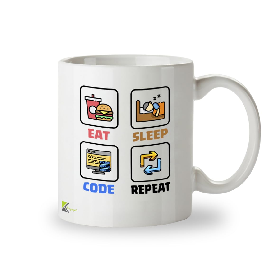 Kruzroyal DZ960 Eat Sleep Code Repeat Funny Programmer Coder Mug - Software Developer IT Tech Gift - 11oz White Ceramic Coffee Cup