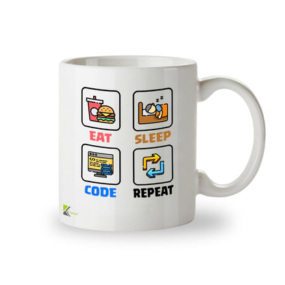 Kruzroyal DZ960 Eat Sleep Code Repeat Funny Programmer Coder Mug - Software Developer IT Tech Gift - 11oz White Ceramic Coffee Cup