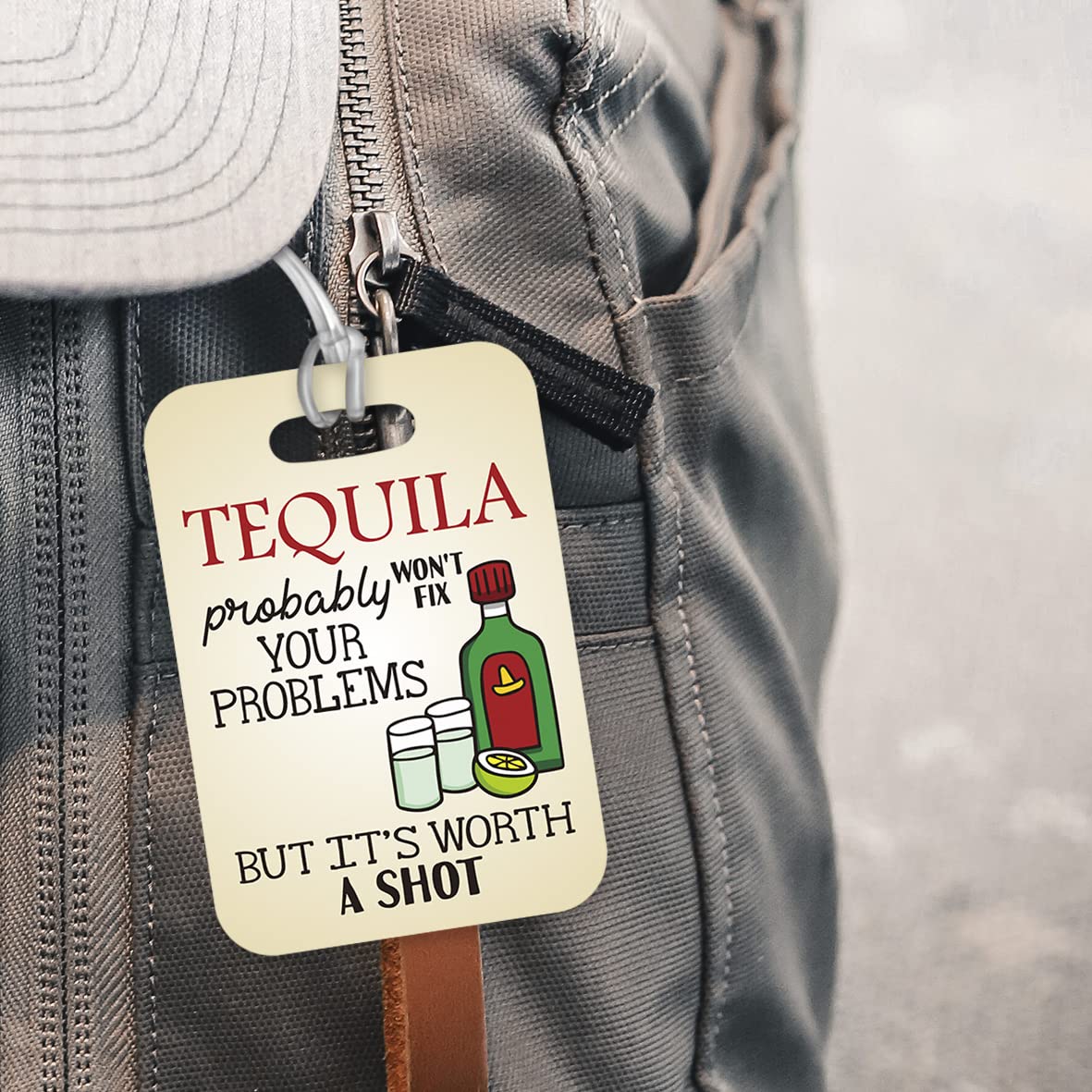 LT186 Tequila Probably Won't Fix Your Problem But It's Worth A Shot Novelty Funny Unique Designer Gift Glossy Plastic Suitcase Luggage Tag