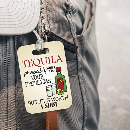 LT186 Tequila Probably Won't Fix Your Problem But It's Worth A Shot Novelty Funny Unique Designer Gift Glossy Plastic Suitcase Luggage Tag