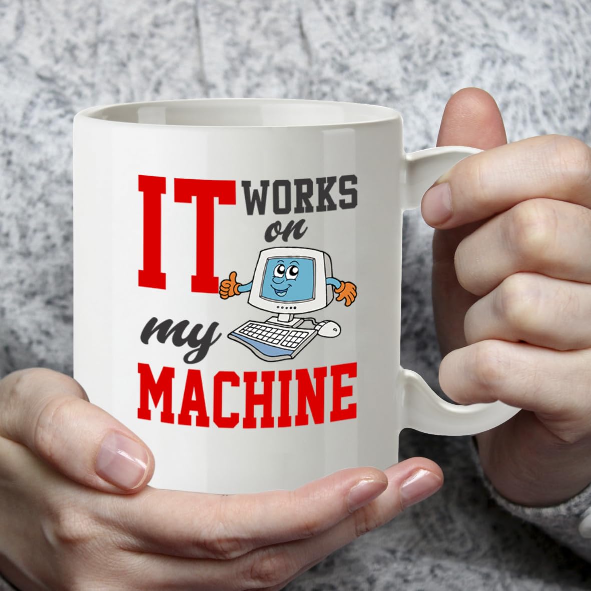 Kruzroyal DZ949 Funny IT Coffee Mug | 11oz White Ceramic Programmer Gift | It Works On My Machine Sarcastic Tech Humor Mug with Retro Computer Design