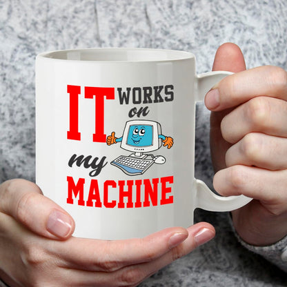 Kruzroyal DZ949 Funny IT Coffee Mug | 11oz White Ceramic Programmer Gift | It Works On My Machine Sarcastic Tech Humor Mug with Retro Computer Design