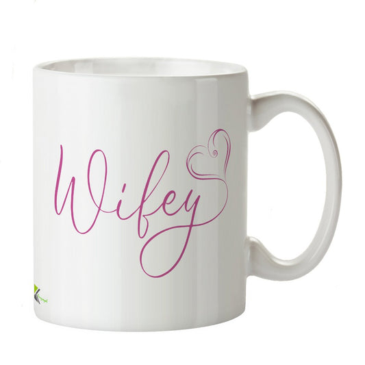 Kruzroyal Wifey Mug, Elegant Pink Script with Heart Design, Romantic Wedding or Engagement Gift for Her, Bride to Be, White Ceramic Coffee Cup, 11 oz