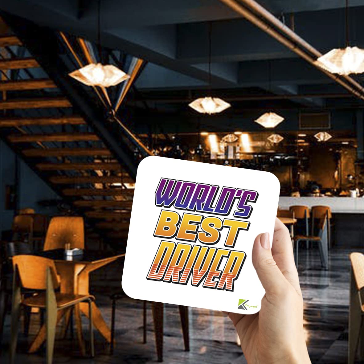 WB009 World's Best Driver MDF Wooden Coaster by Kruzroyal | Gift for Driver| Unique Novelty Present | 9cm x 9cm | Coffee Tea MDF Wooden Coaster