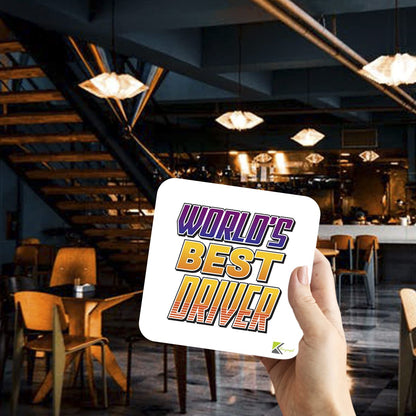 WB009 World's Best Driver MDF Wooden Coaster by Kruzroyal | Gift for Driver| Unique Novelty Present | 9cm x 9cm | Coffee Tea MDF Wooden Coaster