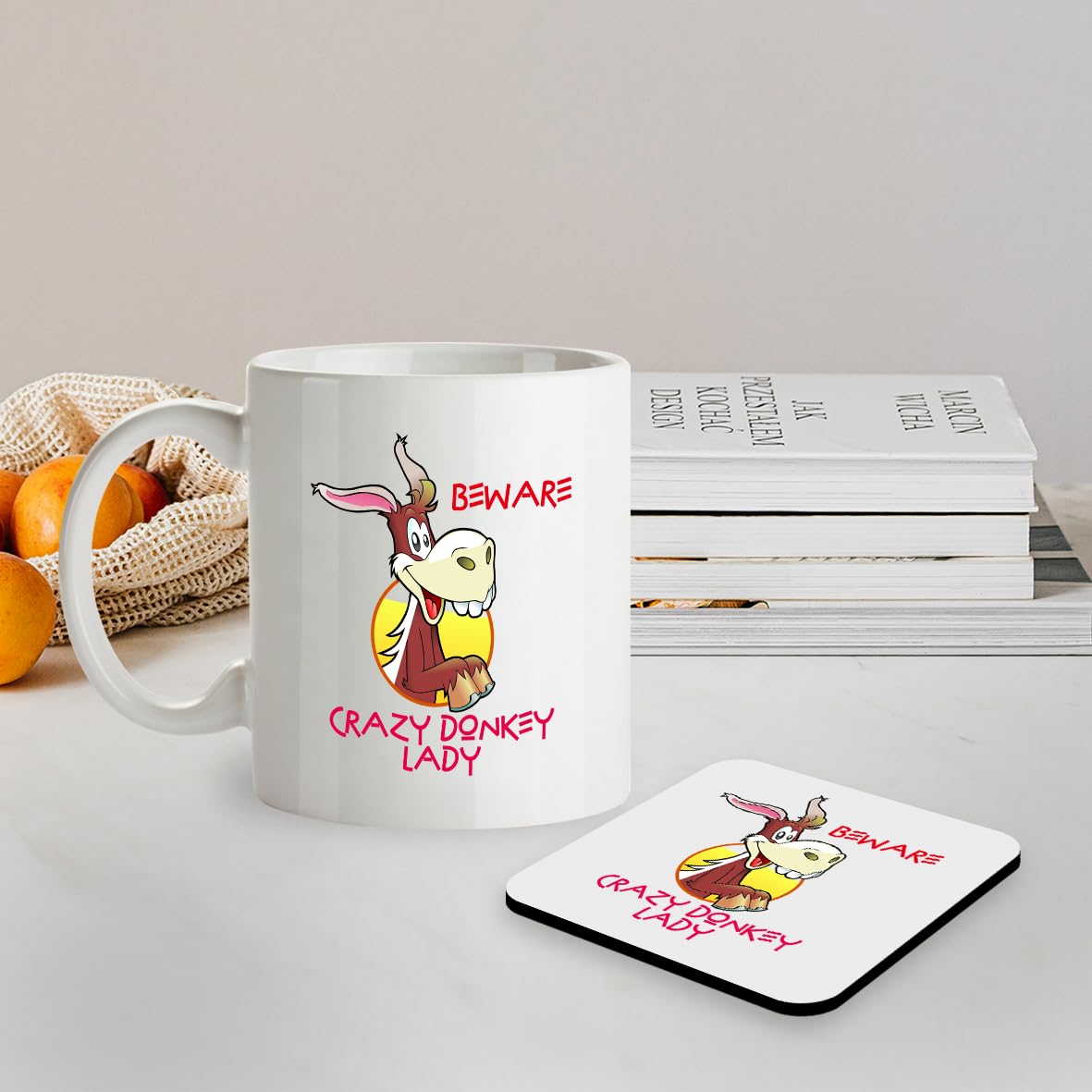 Kruzroyal SM043 Beware Crazy Donkey Lady - 11OZ Mug & Matching Coaster Set