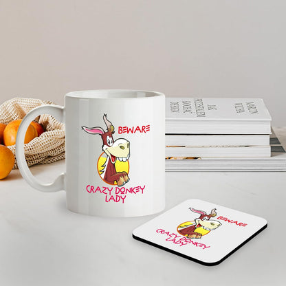 Kruzroyal SM043 Beware Crazy Donkey Lady - 11OZ Mug & Matching Coaster Set