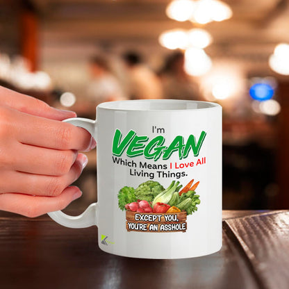 DZ954 Vegan Funny Mug - Sarcastic Coffee Cup Gift for Plant-Based Friends & Family - Witty Humor Beverage Cup - 11oz White Ceramic Drinkware