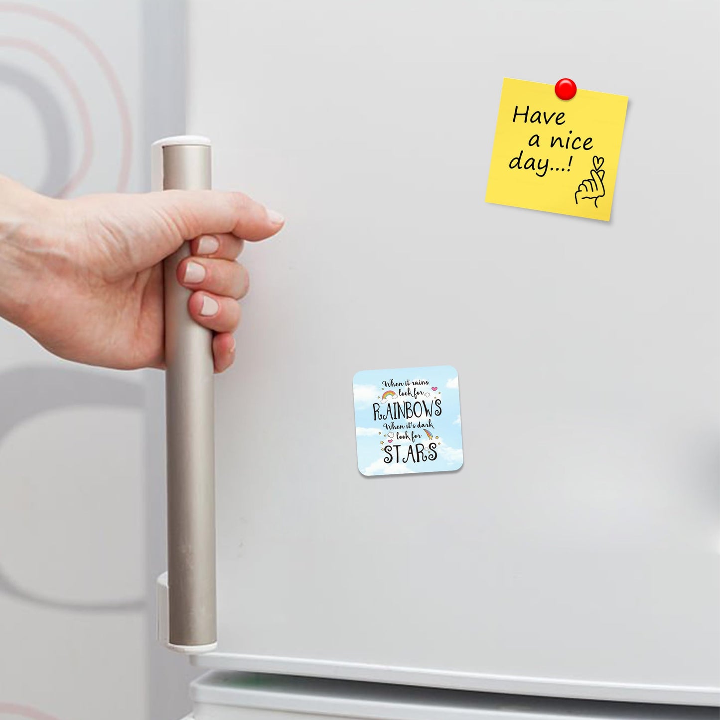 FM053 Be Happy, It drives People Crazy Novelty Funny Idea Glossy Metal Square Fridge Magnet