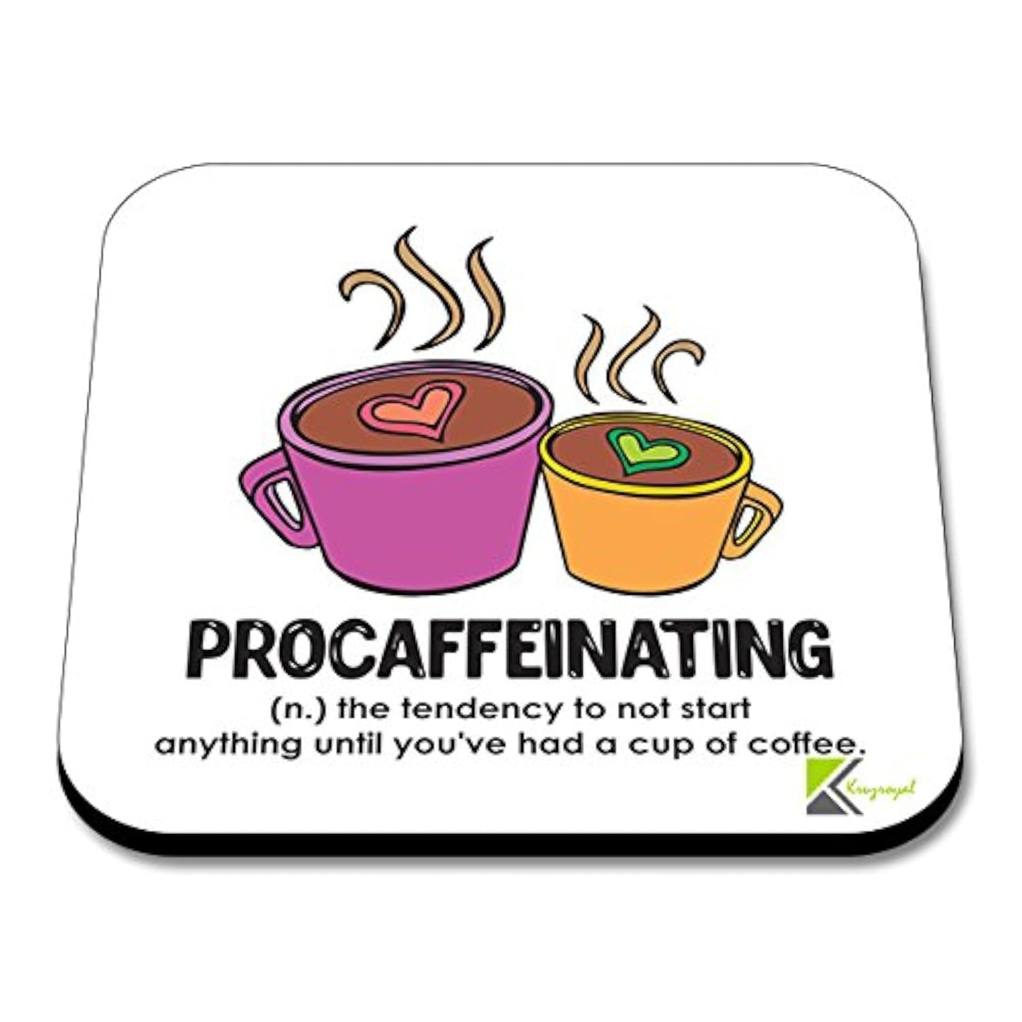 CS233 Defination procaffeinating Novelty Funny Coffee Tea Drink Gift Glossy MDF Wooden Coaster | Humorous Gift for Colleague, Office Worker, Friend - Desk Accessory