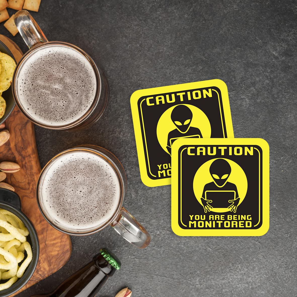 CS696 Caution : You are Being Monitored Novelty Funny Coffee Tea Drink Gift Glossy MDF Wooden Coaster