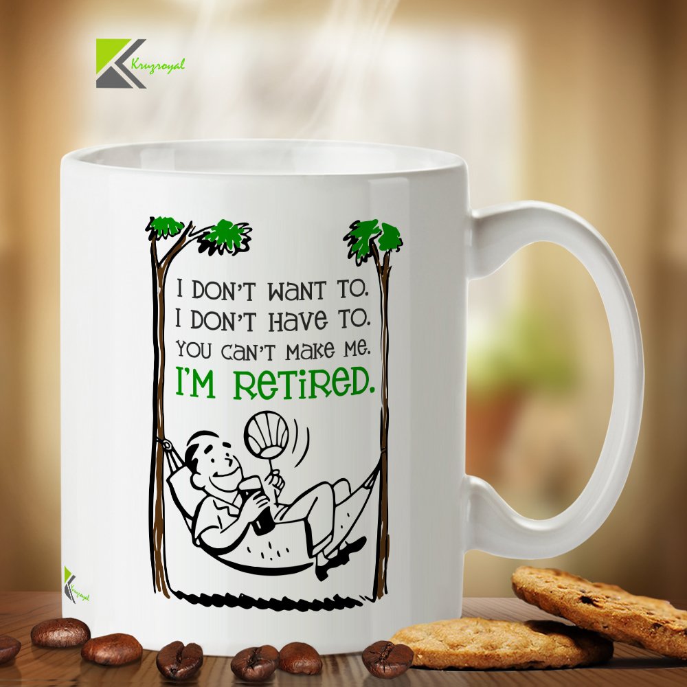 Kruzroyal Funny Retirement Mug, I'm Retired I Don't Want to Design, Novelty Gag Gift for Retiree, Dad or Grandad, White Ceramic Coffee Cup, 11 oz