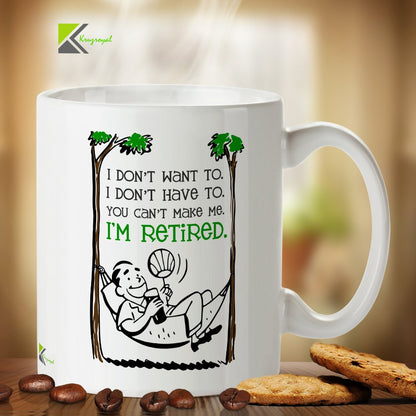 Kruzroyal Funny Retirement Mug, I'm Retired I Don't Want to Design, Novelty Gag Gift for Retiree, Dad or Grandad, White Ceramic Coffee Cup, 11 oz