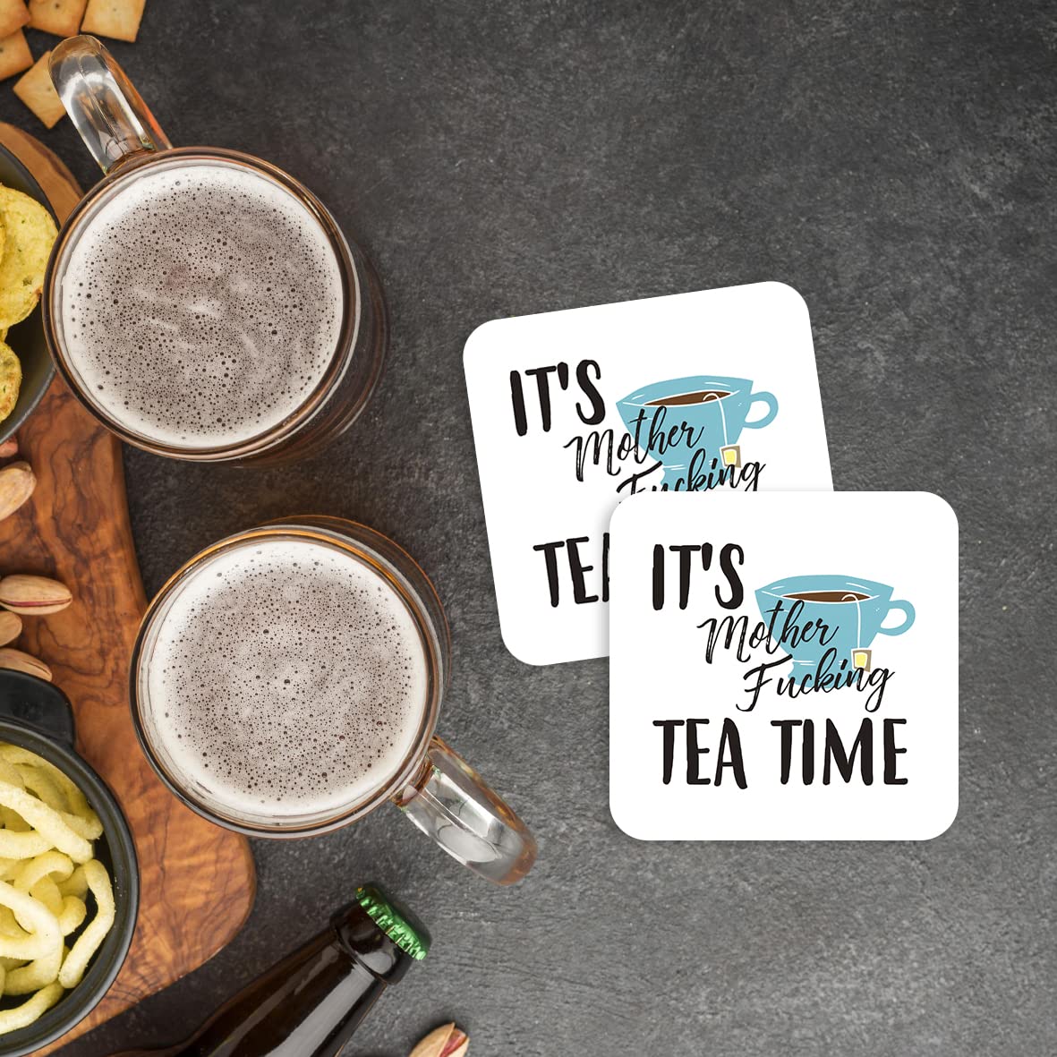 CS441 It's Mother F*cking Tea Time Novelty Funny Coffee Tea Drink Gift Glossy MDF Wooden Coaster