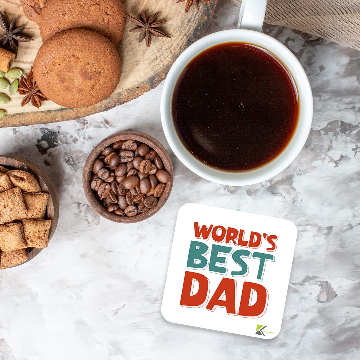 WB013 World's Best DAD MDF Wooden Coaster by Kruzroyal | Gift for DAD| Unique Novelty Present | 9cm x 9cm | Coffee Tea MDF Wooden Coaster
