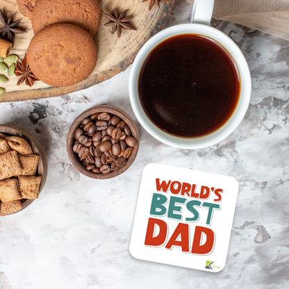 WB013 World's Best DAD MDF Wooden Coaster by Kruzroyal | Gift for DAD| Unique Novelty Present | 9cm x 9cm | Coffee Tea MDF Wooden Coaster