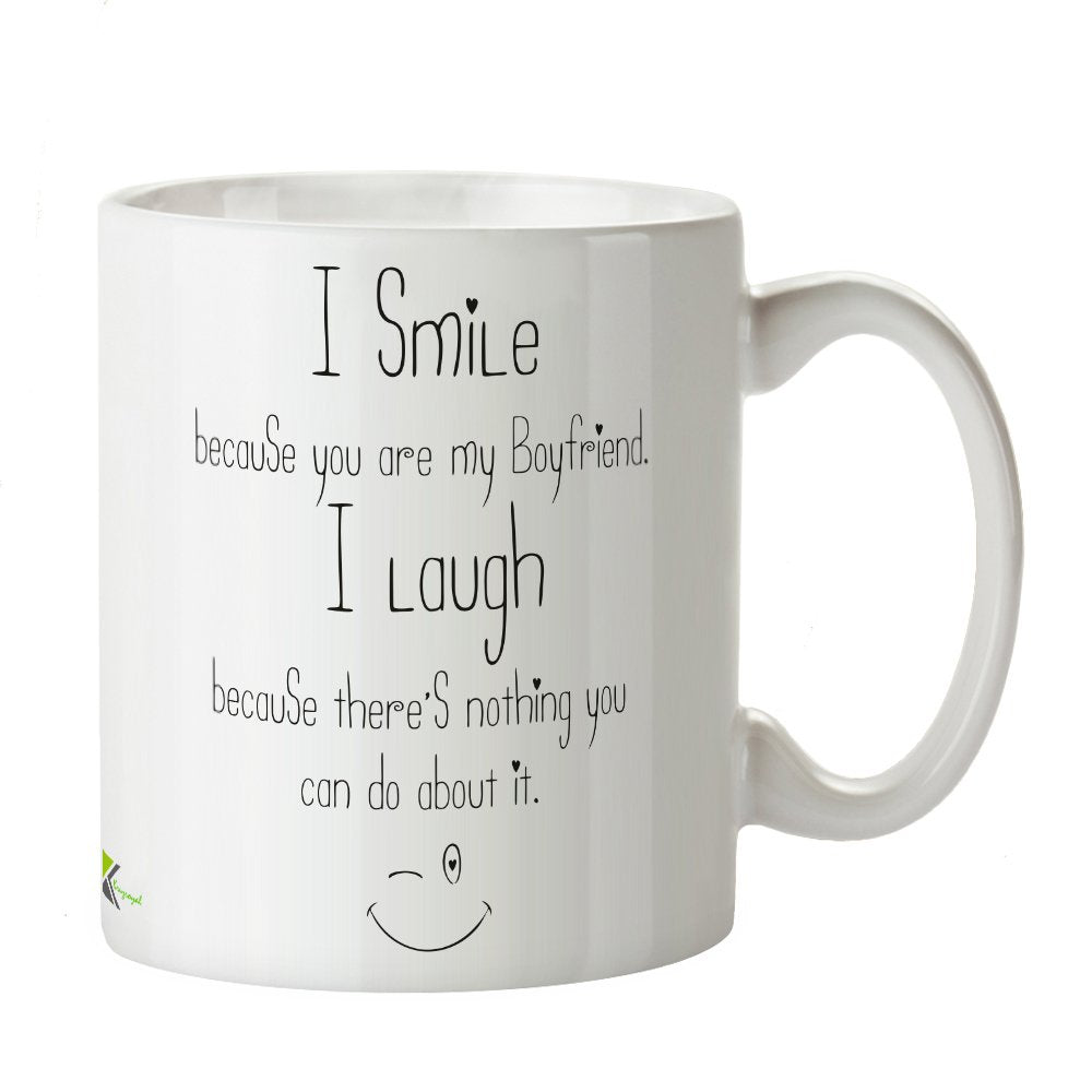 Kruzroyal Funny Boyfriend Mug, I Smile Because You're My Boyfriend Design, Novelty Sarcastic Gift for Him, Anniversary or Birthday Present, White Ceramic, 11 oz