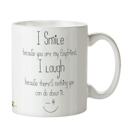 Kruzroyal Funny Boyfriend Mug, I Smile Because You're My Boyfriend Design, Novelty Sarcastic Gift for Him, Anniversary or Birthday Present, White Ceramic, 11 oz