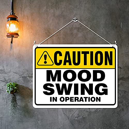 Kruzroyal MP388 CAUTION,Mood swing in operation. Funny Novelty Retro Vintage Metal Wall Sign Plaque 20cm x 15cm