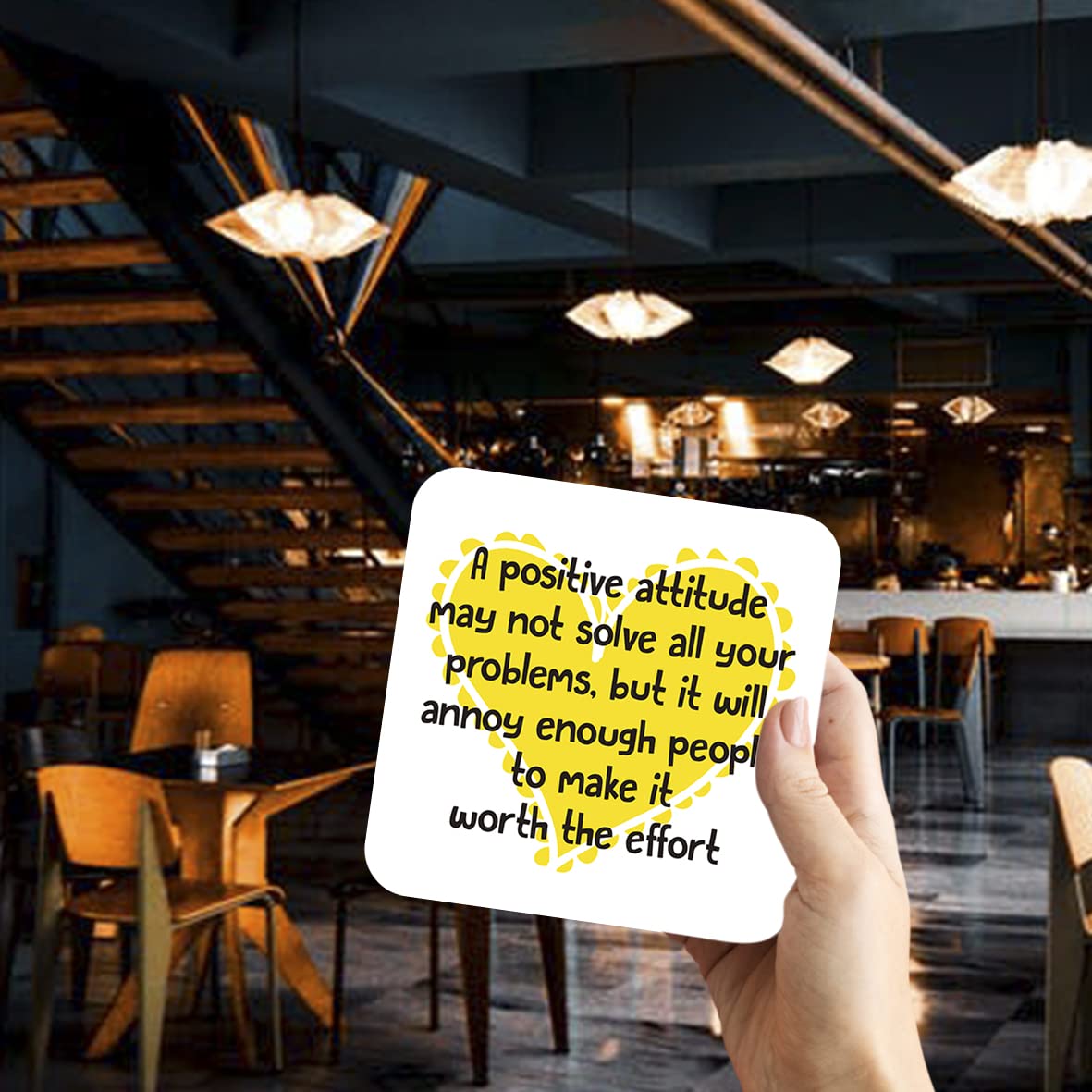 CS415 A Positive Attitude Novelty Funny Coffee Tea Drink Gift Glossy MDF Wooden Coaster