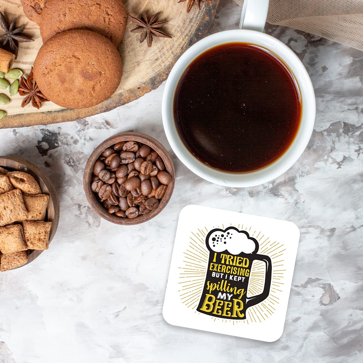 CS440 I Tried Exercising but i Kept Spilling My Beer Novelty Funny Coffee Tea Drink Gift Glossy MDF Wooden Coaster