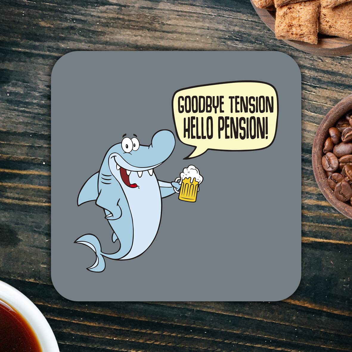 CS685 Goodbye Tension Hello Pension! Novelty Funny Coffee Tea Drink Gift Glossy MDF Wooden Coaster
