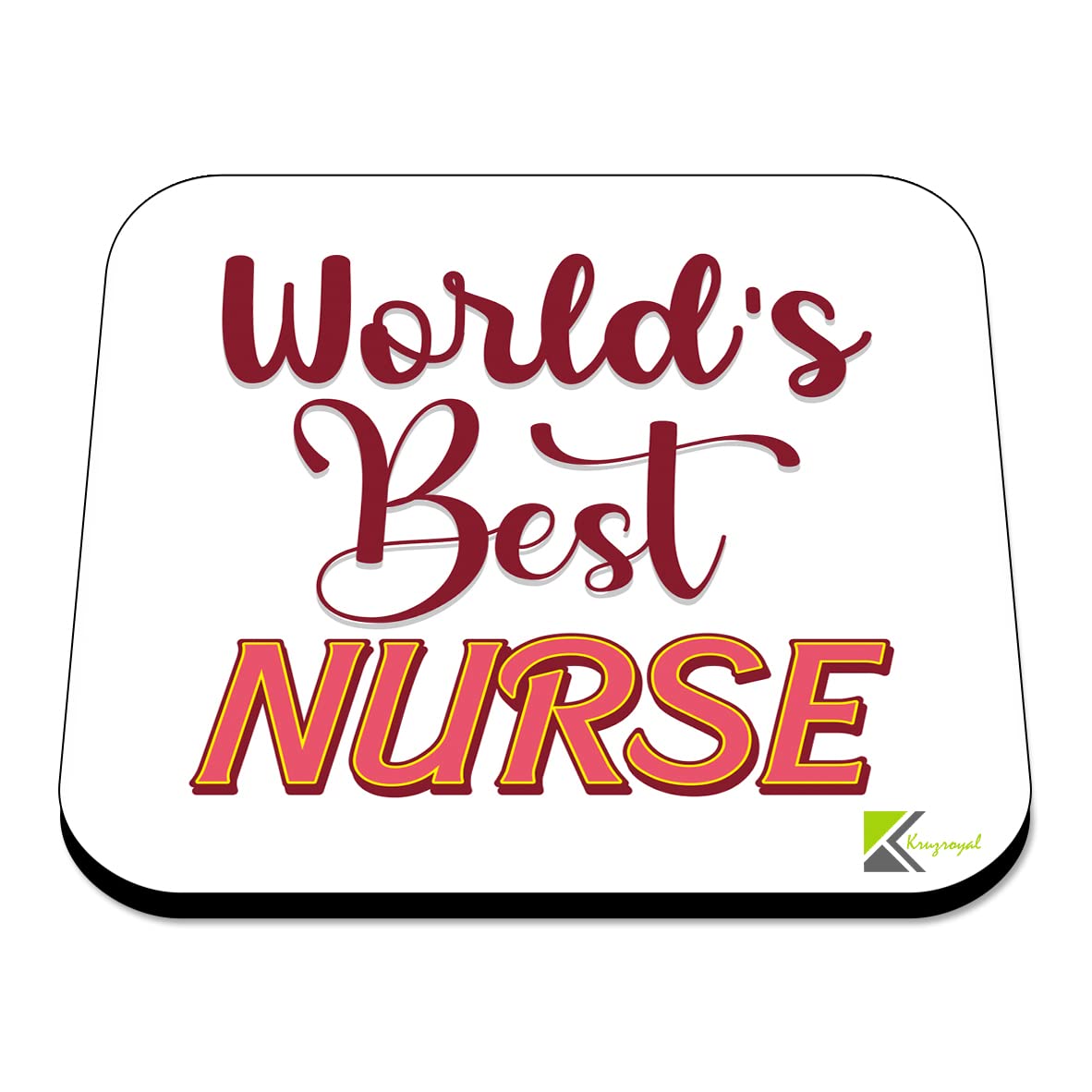 WB049 World's Best Nurse MDF Wooden Coaster by Kruzroyal | Gift for Nurse | Unique Novelty Present | 9cm x 9cm | Coffee Tea MDF Wooden Coaster